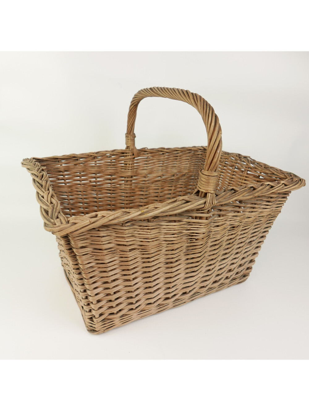 Vintage Wicker Market Basket LARGE 19x14 Handle Mid Century Willow Gathering